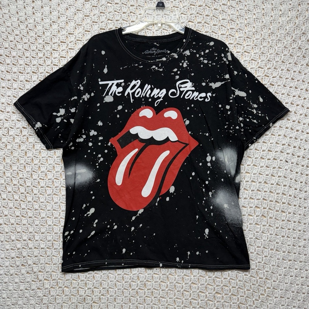 Rolling Stones Rock Band Tee Shirt Mens Sz XL Black 100%Cotton Splatter Pattern